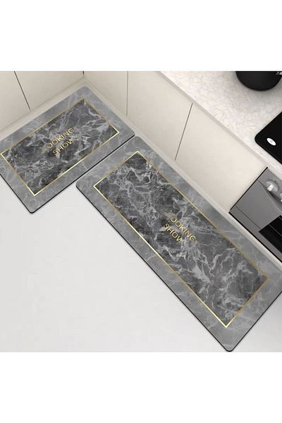 Generic LIMOS 2 Piece Kitchen Rugs and Mats Set Non-slip Polyester Absorbent Kitchen Mats,Anti-slip Floor M