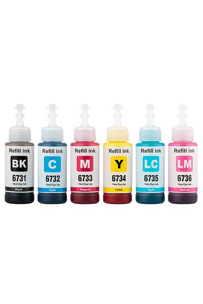 Generic Epson 673 Ink 6-Pack for EcoTank L800/L805/L810/L850/L1800 – Black, Cyan, Magenta, Yellow, LM, LC
