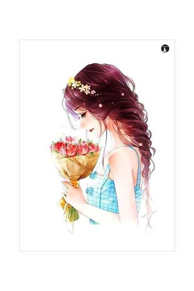Generic Anime Girl Themed Metallic Plate Beige/Blue/Maroon 20x15cm