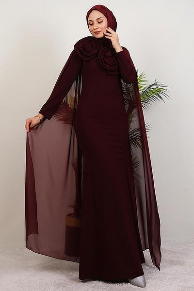 GİYZAMİLA Big Rose Hijab Dress Burgundy