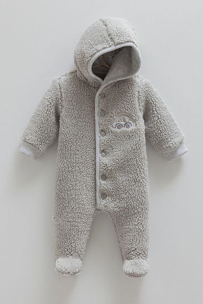 Caramell 100% Cotton Welsoft Baby Boy Jumpsuit (1-12 Months) Plush Winter Hooded Jumpsuit