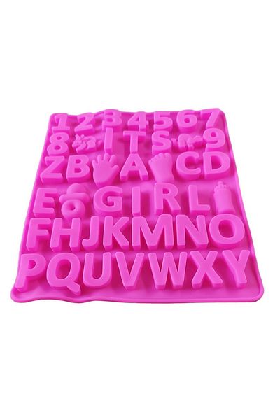 BV Silicone mold with Numbers, Letters, Foot, Hand, Baby Bottle, Dinosaur, Pacifier, 493COF