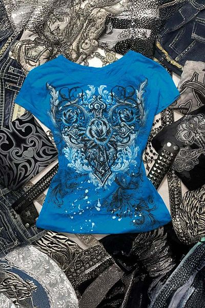 Karakedi Harajuku Gothic Rose Blue Short Sleeve Bodysuit
