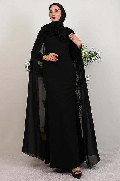 GİYZAMİLA Big Rose Hijab Dress Black