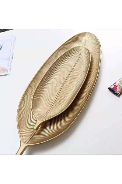 Generic Wooden Golden Tray 2pcs Set Leaf Style Dish Serving Platter Snack Fru...