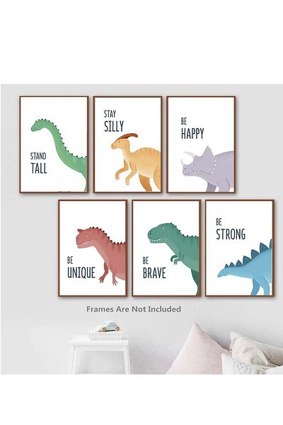 Generic 6 Pack Jungle Nursery Wall Decor Art Pictures, Safari Dinosaur Wall Prints Cartoon Animal Wall Mura