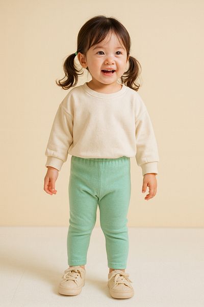 HEREN BUTİK Baby Girl Straight Leg Mint Ribbed Camisole Basic Leggings