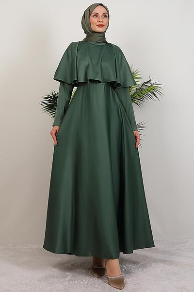 GİYZAMİLA Mona Cape Dress Soft Green