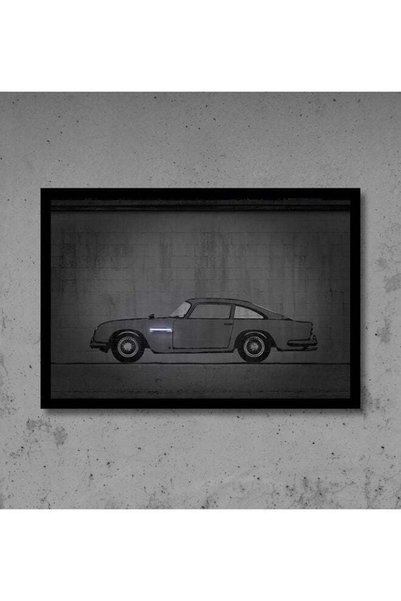 Generic Aston Martin Car Printed Neon Poster with Frame Grey/Black 30x40cm