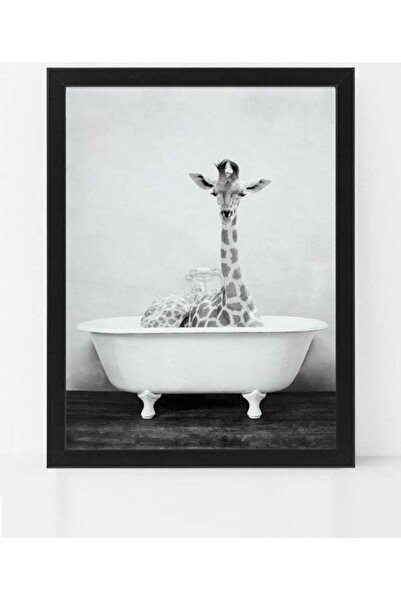 Generic Boomah Accessories Giraffe in a Bathtub Animal Poster with Frame Black/White 30x40cm