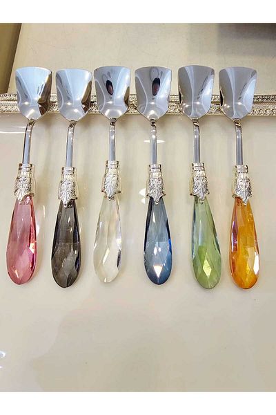 MaviDamla 6 Pieces Drop Model Ice Cream Spoon Colorful Silver