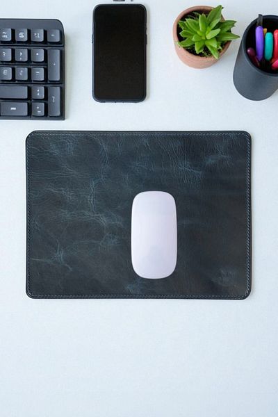 MAT Deri Blue Genuine Leather Mouse Pad 27 X 20 cm Premium Office Accessory