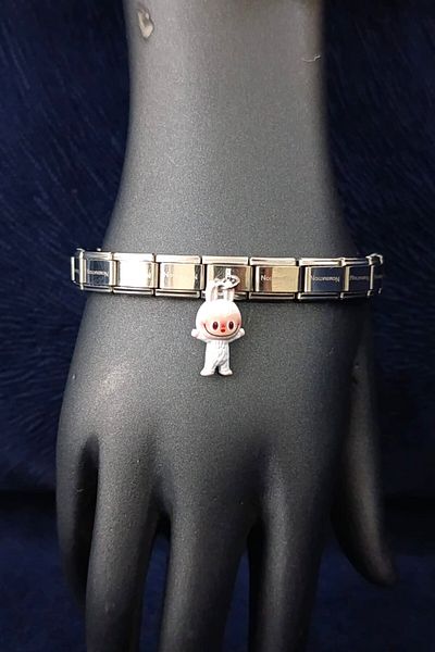 SherDesing Charm White Labubu Attached Steel Bracelet
