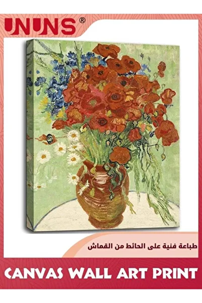 Generic ديكور حائط من زهور الخشخاش الأحمر والبابونج من UNUNS، لوحات زيتية زهرية، صور فنية لزهور مُقلدة