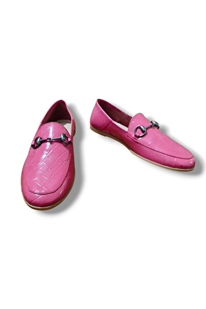 BARONES SHOES Pink Genuine Skin Leather Metal Buckle Women's Loafer