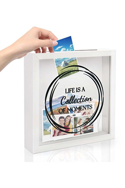 Generic Excefore 8X8 Shadow Box Frame, Wood Photo Storage Box in White, Keepsake Ticket Box with Slot, Memo