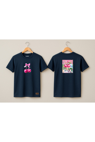 HUBERYWEAR Tricou negru de damă cu model cireșe croi relaxat – HUBERY