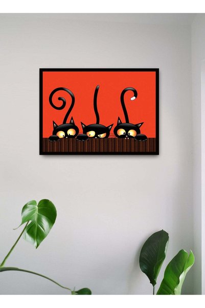 Generic Wall Posters with 3 Black Cats and Black Frame - Wall Arts Home Décor...