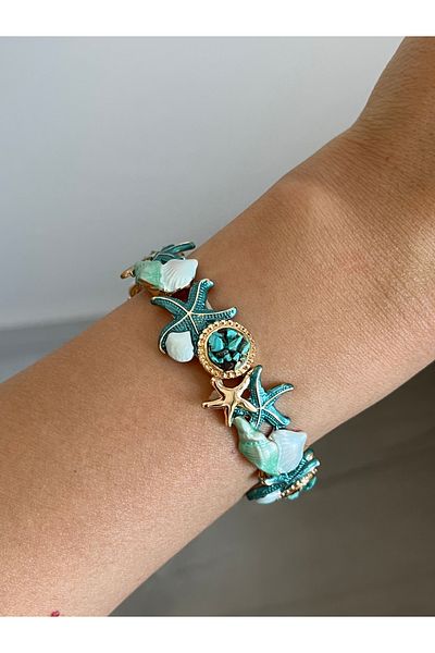 BURÇİN AKSESUAR Natural Stone Seashell Elastic Design Bracelet