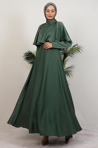GİYZAMİLA Mona Cape Dress Soft Green
