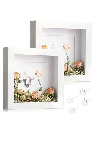 Generic SYOSI 3D Picture Frame for Filling, Pack of 2 Deep 3D Object Frame 20x20 cm, Picture Box Wood, Dee