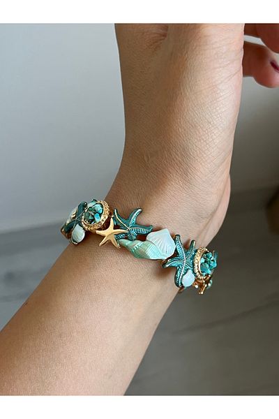 BURÇİN AKSESUAR Natural Stone Seashell Elastic Design Bracelet