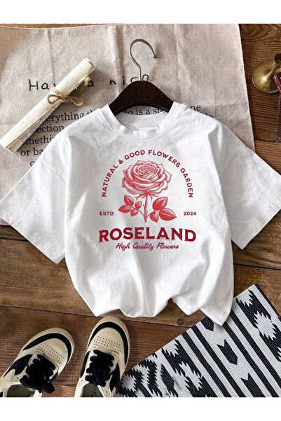 Ovroni تي شيرت قطني كبير الحجم مطبوع عليه Roseland للجنسين للرجال/النساء