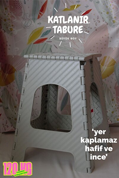 saral plastik Katlanabilir Tabure Büyük Boy Gri Renk Taşınabilir Piknik Taburesi,Mutfak Taburesi,Kamp Taburesi