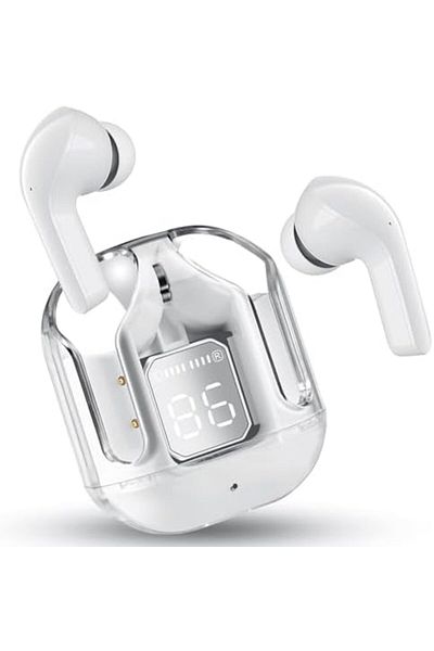 PAST WORLD Clear Bluetooth Earbuds, Bluetooth 5.3 Earbuds with Wireless Mic, Noise Reduction Bluetooth Earbuds,