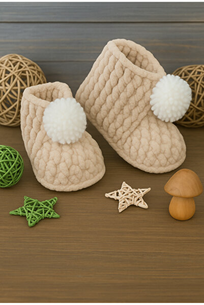 DeKuBaby Pom Pom Hand Knitted Baby-Child Slippers - Booties, Home Shoes
