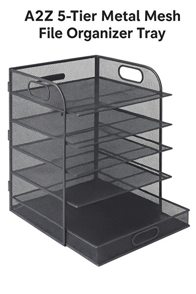 A2Z صينية تنظيم الملفات المعدنية ذات الخمس طبقات – رف مستندات سطح المكتب مع أدراج منزلقة.
