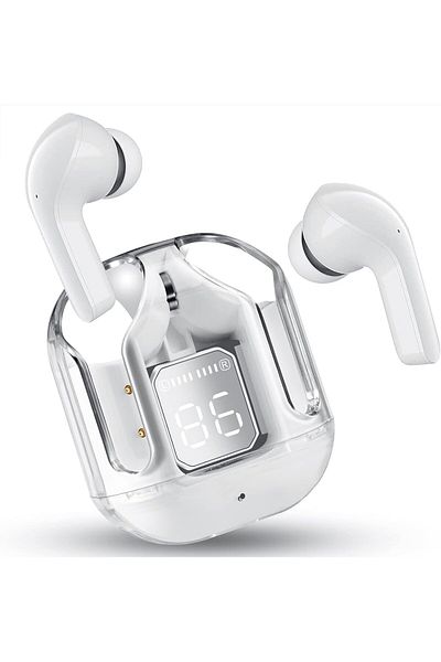 PAST WORLD Clear Bluetooth Earbuds, Bluetooth 5.3 Earbuds with Wireless Mic, Noise Reduction Bluetooth Earbuds,