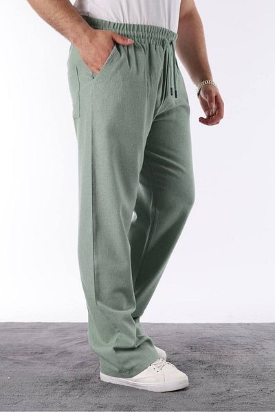 Louen lucie Men's Elastic Waist Baggy Fit Linen Trousers