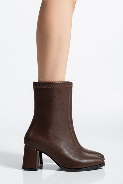 moun shoes Women's Boots Bitter Brown Thick Heeled Stretch Boots