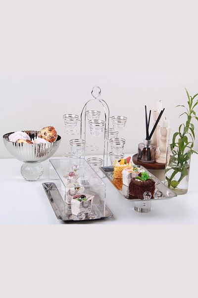 Generic Dessert plate set with pastry serving plate with fruit serving bowl with coffee cup holder