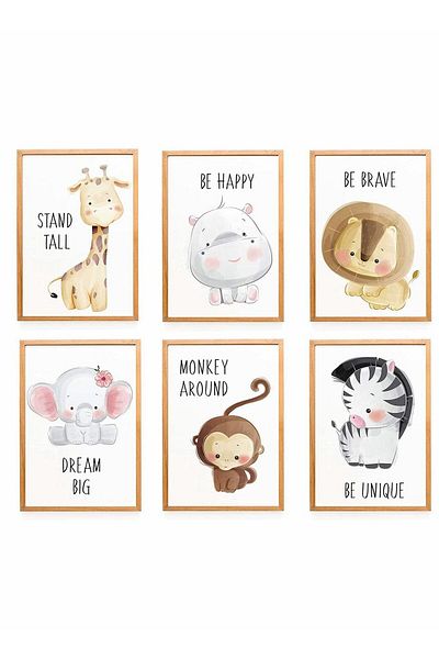 Generic KASTWAVE Baby Jungle Theme Nursery Decor Pictures, 6 Pack Cartoon Safari Animals Wall Art with Insp