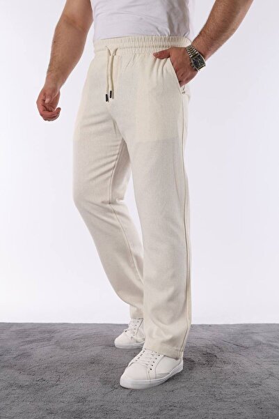 Louen lucie Men's Elastic Waist Baggy Fit Linen Trousers