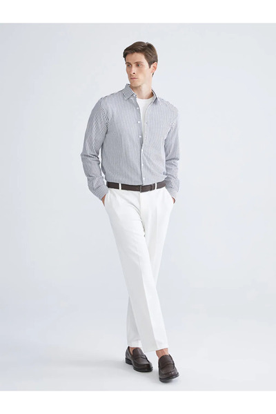 LC Waikiki Ανδρικό πουκάμισο με μακρυμάνικο ριγέ SOUTHBLUE Navy Blue εφαρμοστό