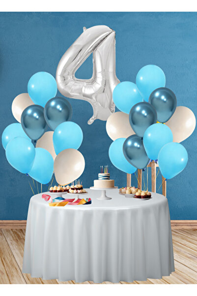 tedaks 4 Years Old Ocean Themed Birthday Set Chrome Blue Light Blue White Bal...