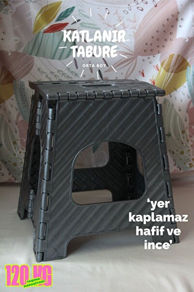 saral plastik Katlanabilir Tabure Orta Boy Gri Renk Taşınabilir Piknik Taburesi,Mutfak Taburesi,Kamp Taburesi