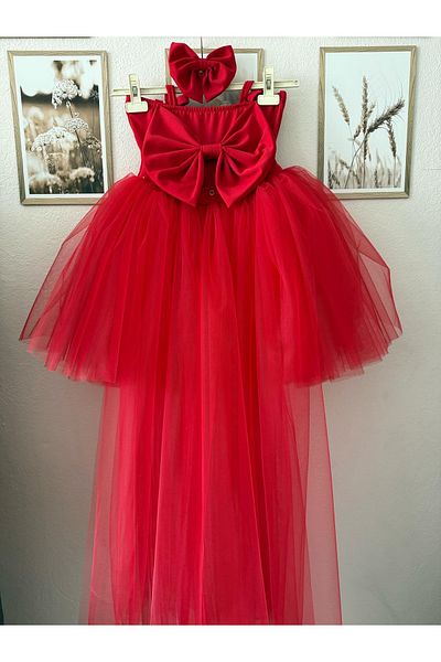 Tinypeople Girls' Red Tail Lace-Up Dress Tail Can Be Put on and Taken Off