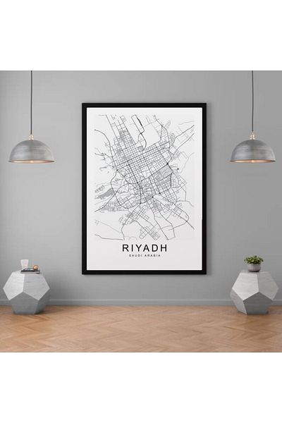 Nuqta Canvas Painting 40 x 60 cm - Map of Riyadh with Hidden Frame