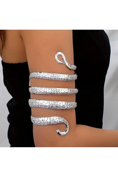 Sevilgülgünfinecrafts Silver-Gold Color Snake Pattern Spiral Arm Top Bracelet