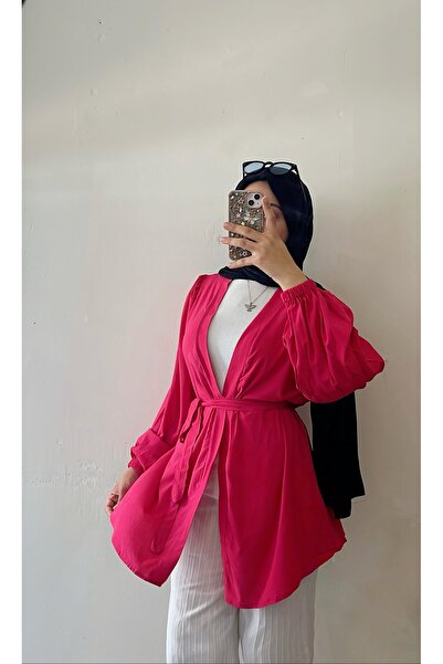 DİLEKBUTİK Summer Pink Belted Kimono