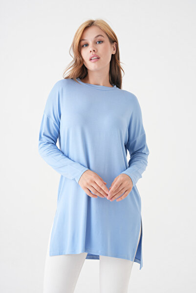 mermaya Premium ποιότητα, γαλάζιο, χτενισμένο βαμβακερό τουνίκ.