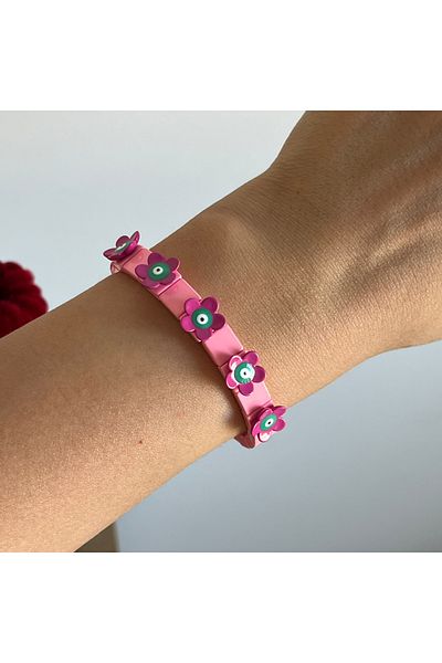 BURÇİN AKSESUAR Daisy Porcelain Elastic Bracelet with Evil Eye Detail