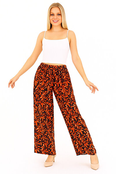 SheLoria Women's Black Orange Lacing Detailed Elastic Waist Relaxed Fit Palaz...