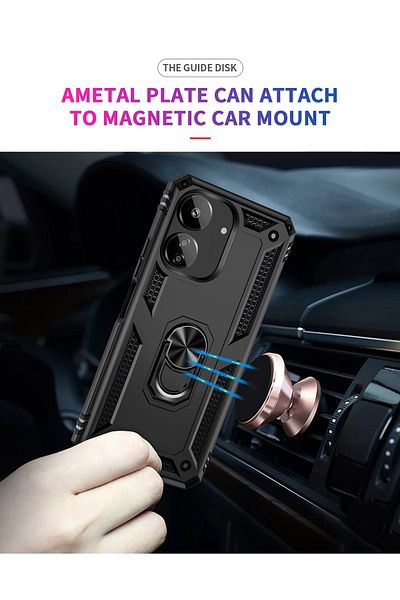 GRABONO Poco C65 / Redmi 13C Case Case Dual Layer Polycarbonate Protection and Magnetic Holder Stand Ring