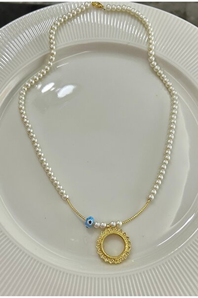 FASHION İncili çeyrekli kolye Cam inci tasarım kolye çeyrekli model