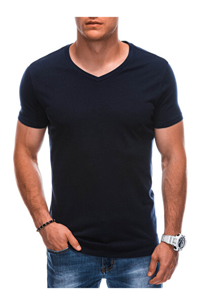 Edoti Pánské základní tričko s výstřihem do V EM-TSBS-0101 - tmavě modré